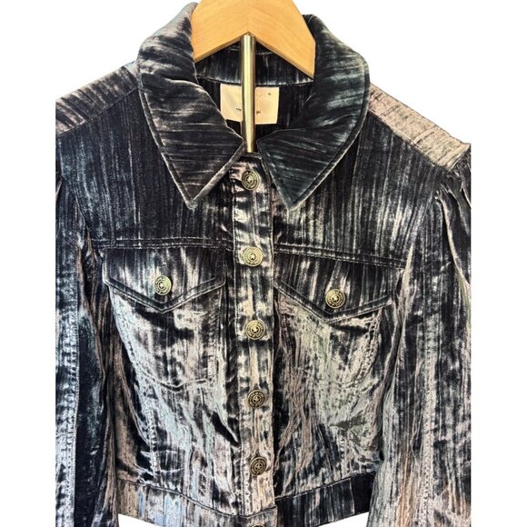 Cinq à Sept XS Dillon Cropped Crushed Velvet Jacket – Slate Gray Blue - Picture 2 of 11